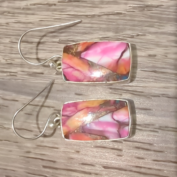 Southwest Pink Dahlia Sterling Silver Earrings - Picture 3 of 7
